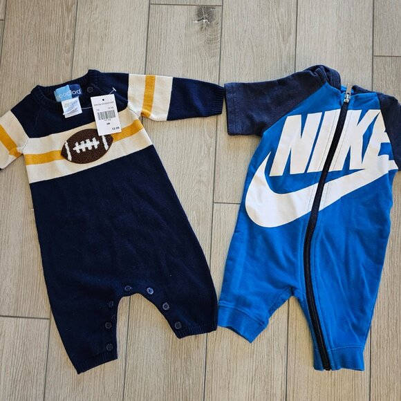 Baby Boy 3M GOOD LAD Football Patch Sweater Romper NWT and NIKE Hooded Romper - Picture 4 of 4